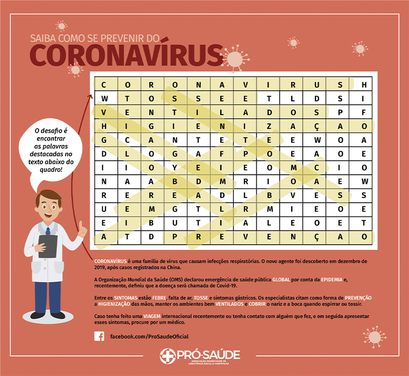 Resultado do caça-palavras sobre o coronavírus! - Pró-Saúde