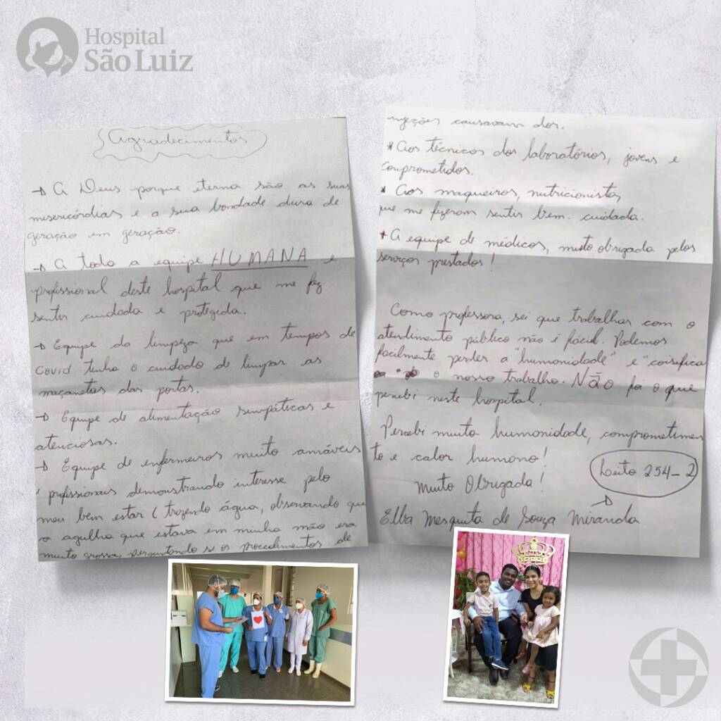 Carta de ex-paciente surpreende profissionais do Hospital São Luiz